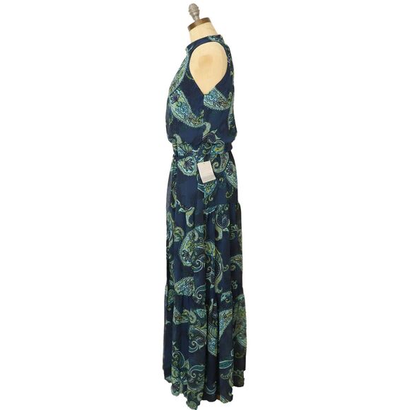 JULIA JORDAN Mock Neck Three Tier Maxi Dress 6 Navy Multi Blue Sleeveless NWT B5 - Picture 4 of 5